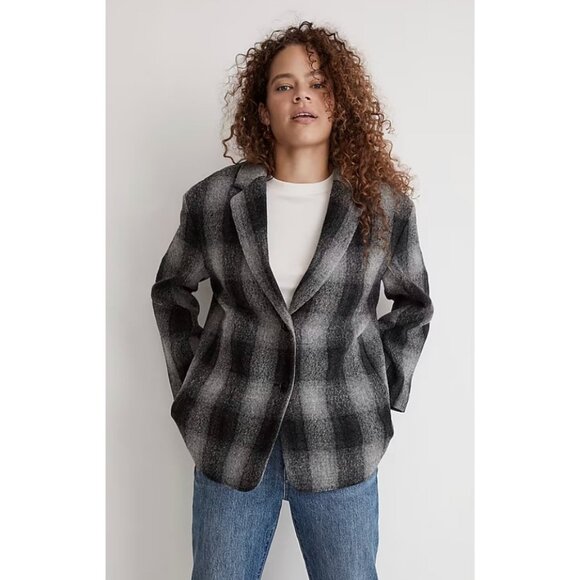 Madewell $198 Oversized Dorset Blazer Buffalo Check Boiled Wool Size L NH857 - Picture 2 of 7